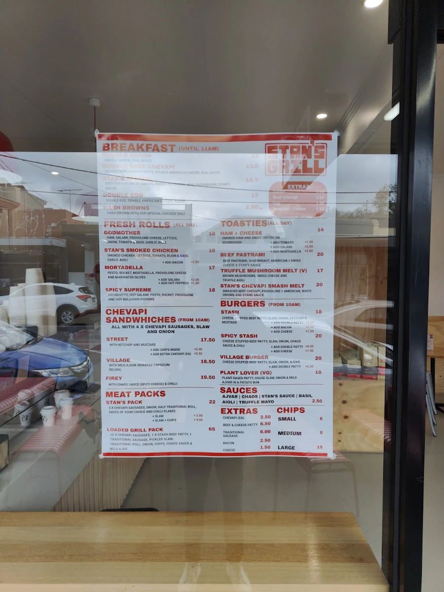 Menu, Stan's Grill