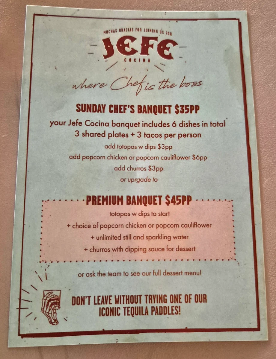 Menu, Lola's Mexican Cantina