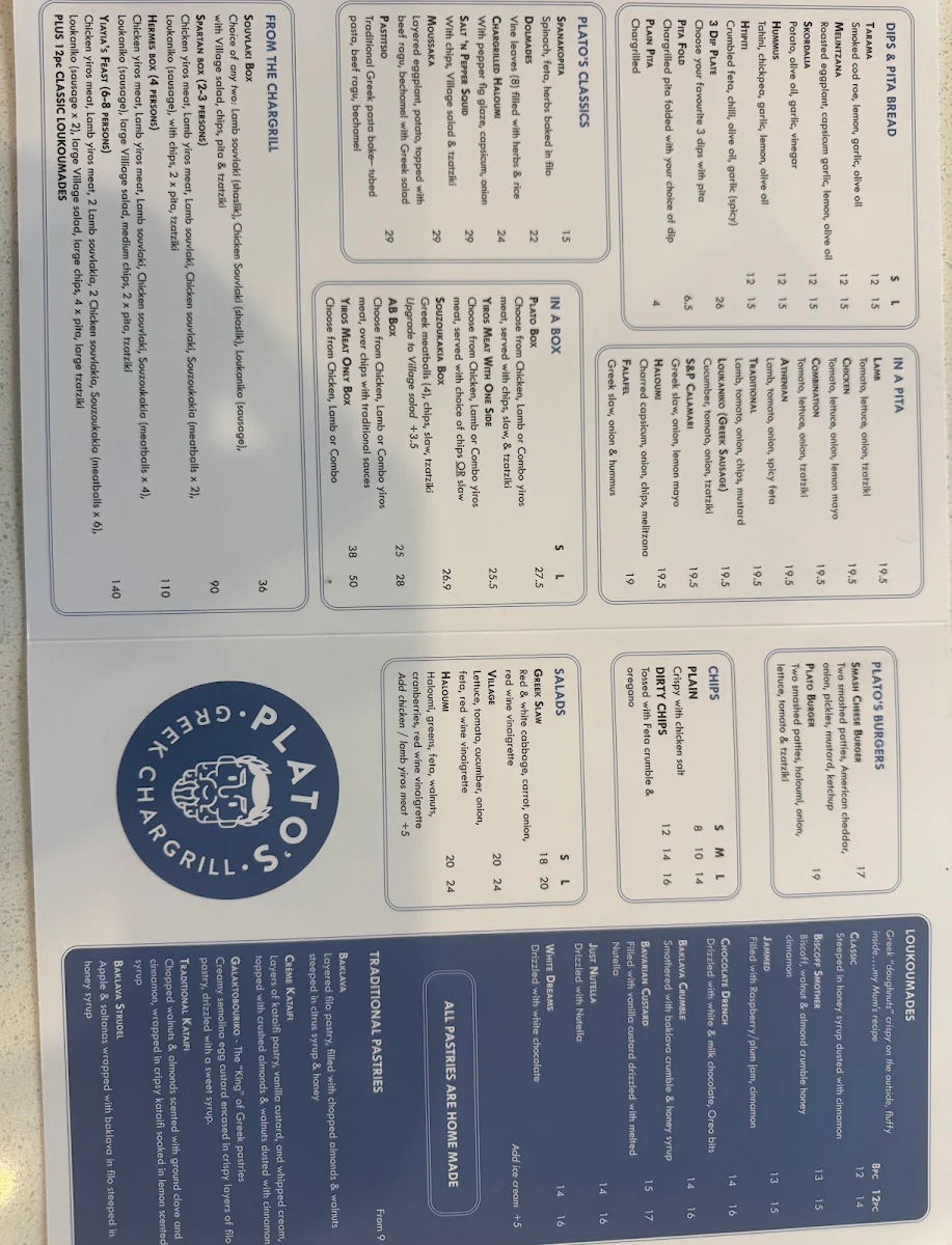 Menu, Platos Greek Chargrill