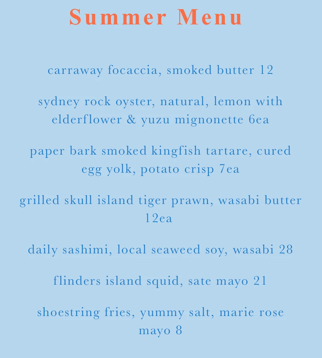 Menu, Bar Elvina