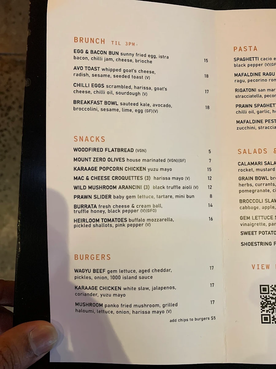 Menu, Dawson Neighbourhood Italian