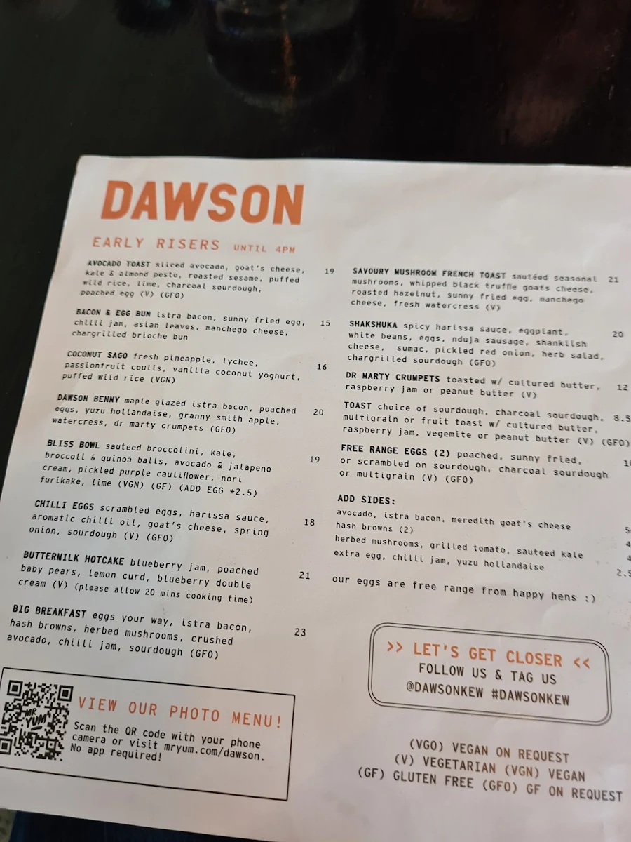 Menu, Dawson Neighbourhood Italian
