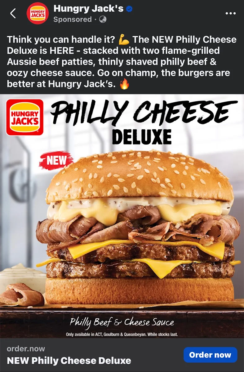 Menu, Hungry Jack's Burgers Gungahlin