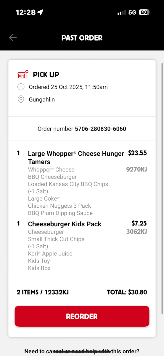 Menu, Hungry Jack's Burgers Gungahlin