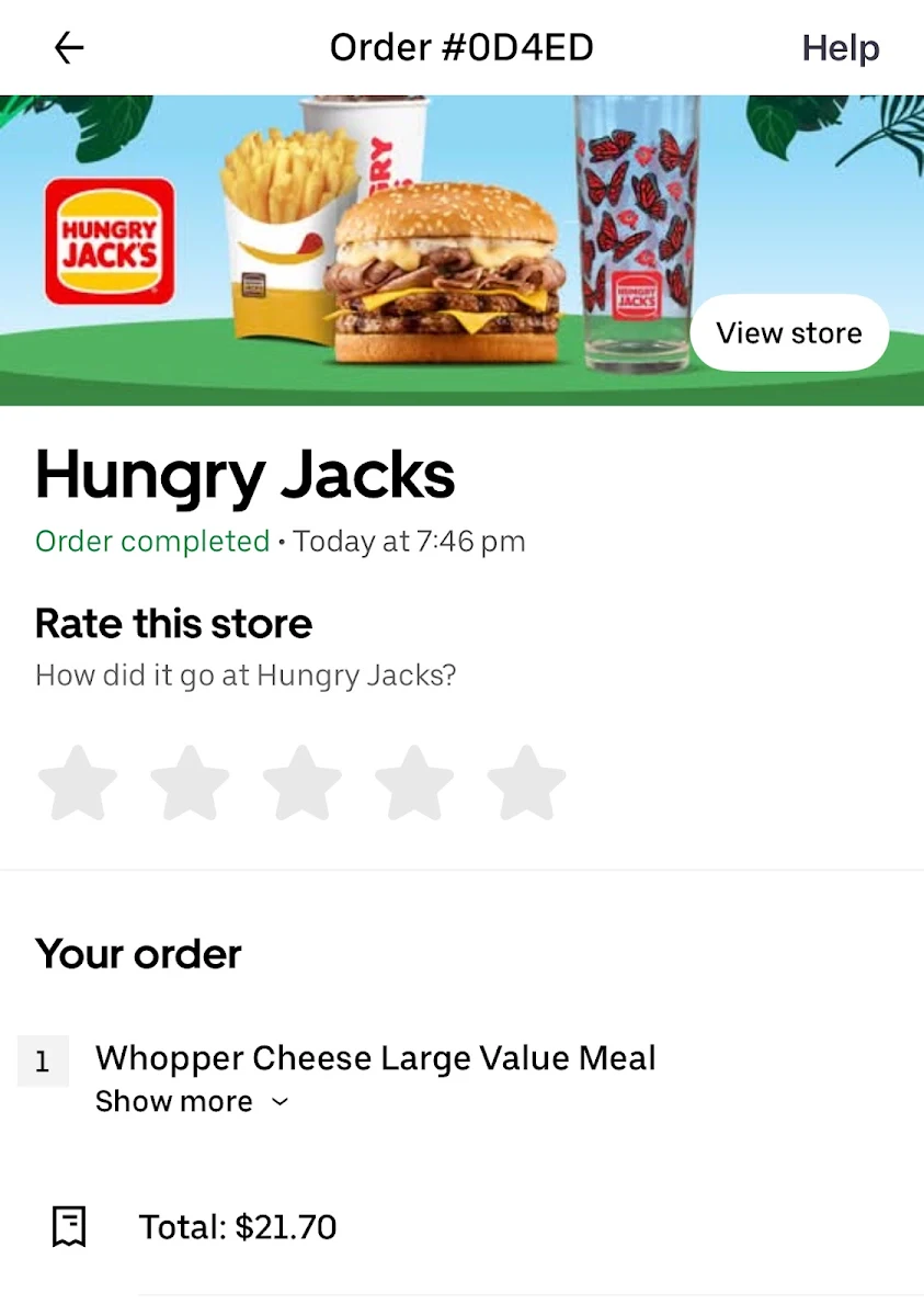 Menu, Hungry Jack's Burgers Gungahlin