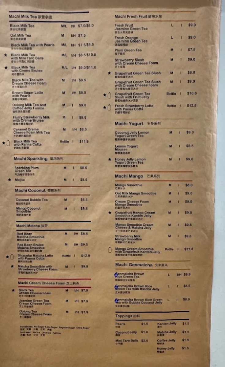 Menu, machi machi