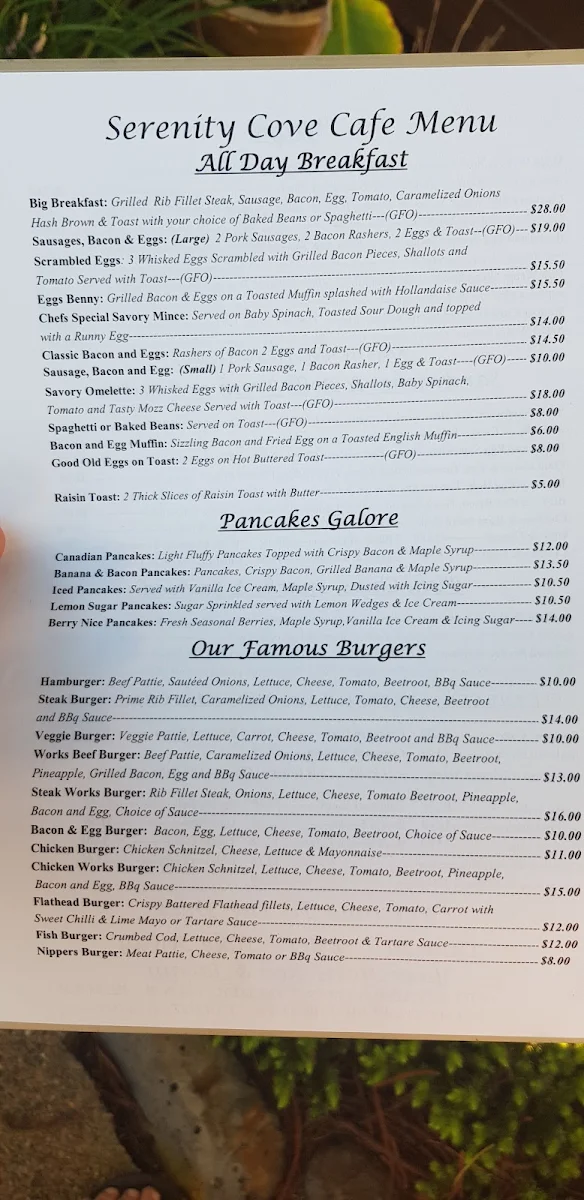 Menu, Salty Seas Cafe