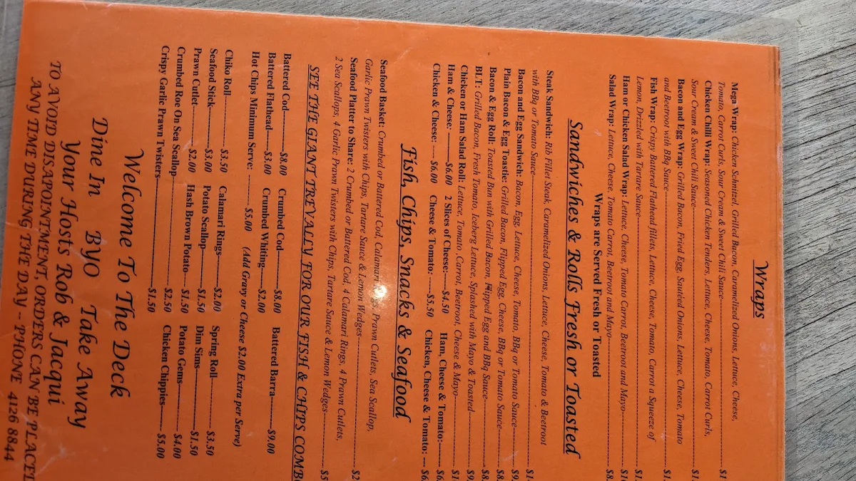 Menu, Salty Seas Cafe