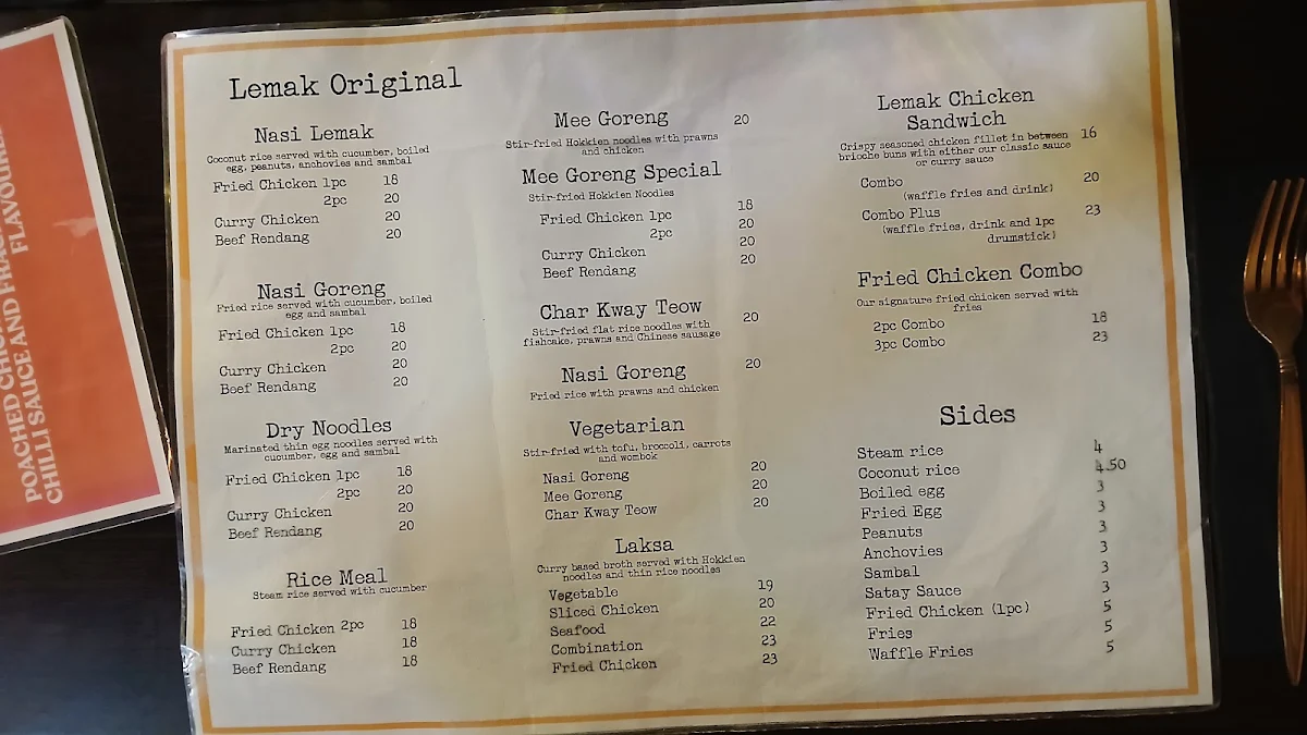 Menu, Lemak Kitchen and Bar Woolloongabba