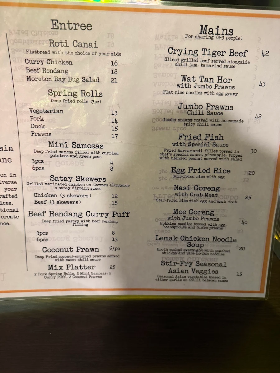 Menu, Lemak Kitchen and Bar Woolloongabba