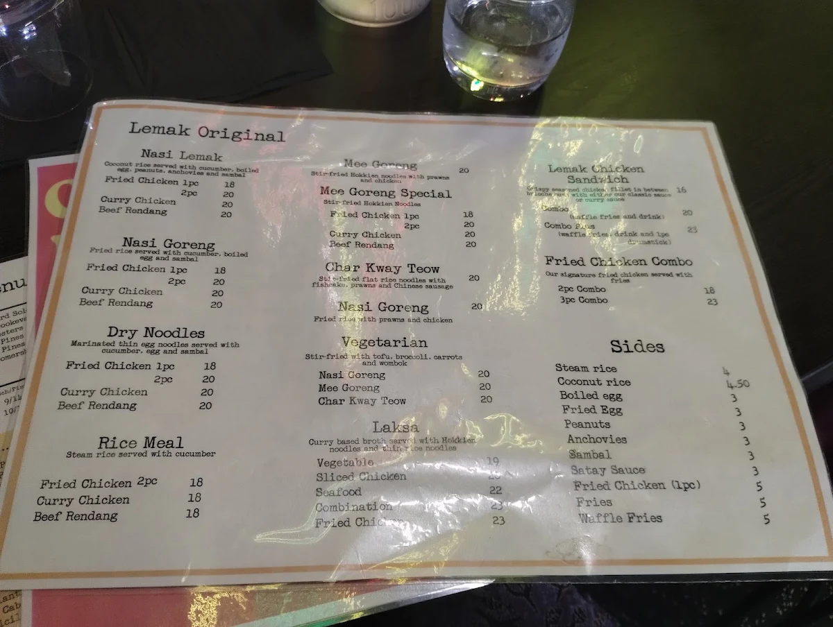 Menu, Lemak Kitchen and Bar Woolloongabba