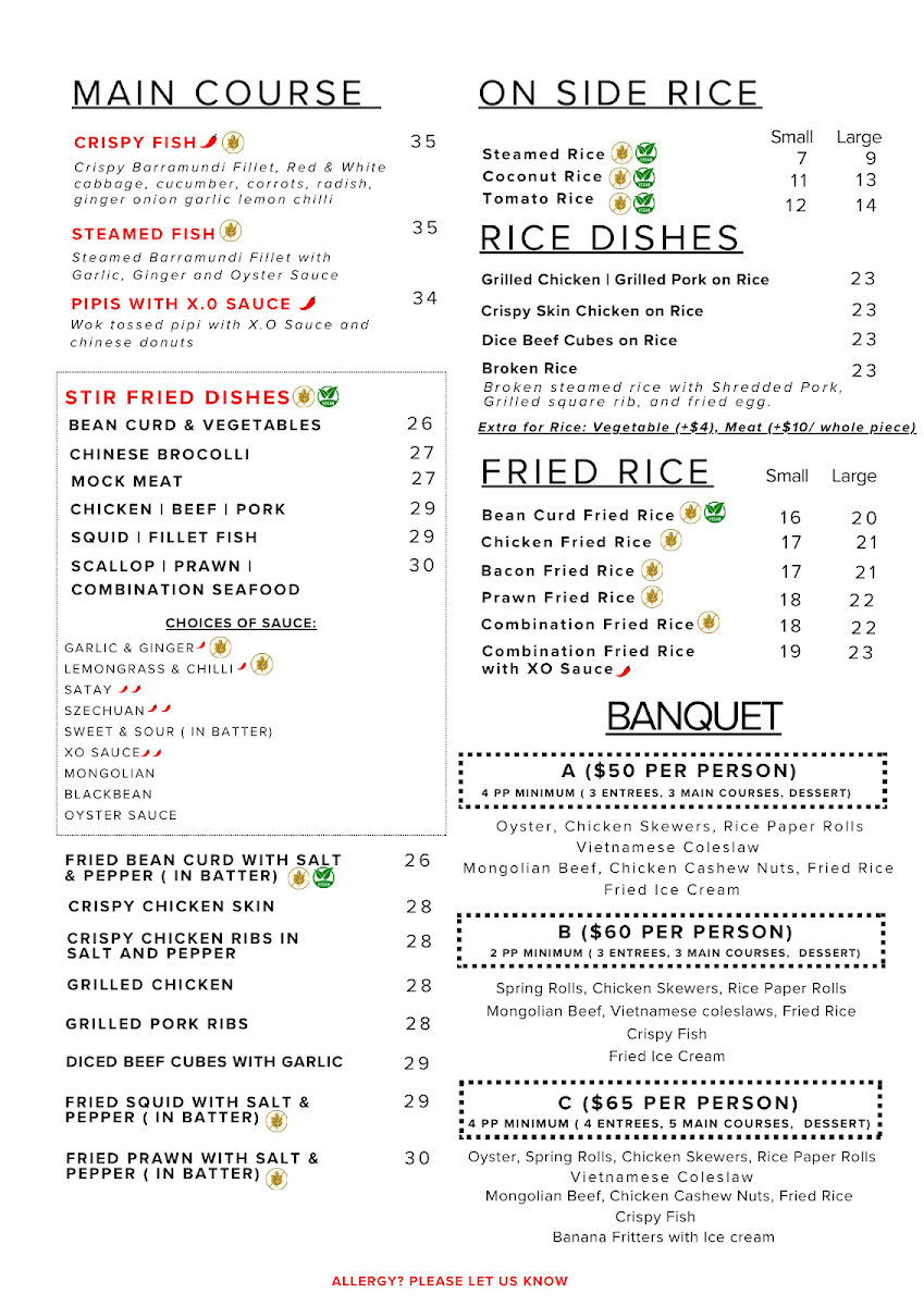 Menu, Viet Rose Restaurant