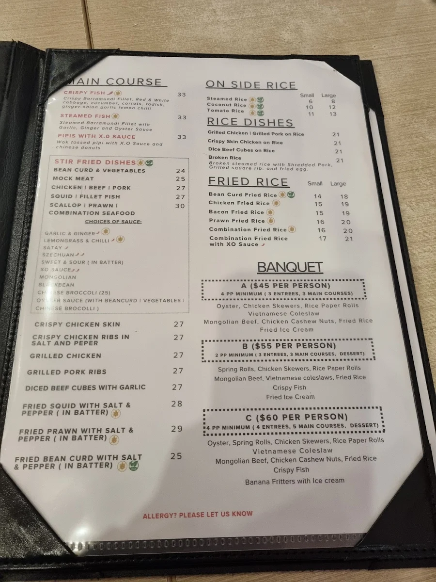 Menu, Viet Rose Restaurant