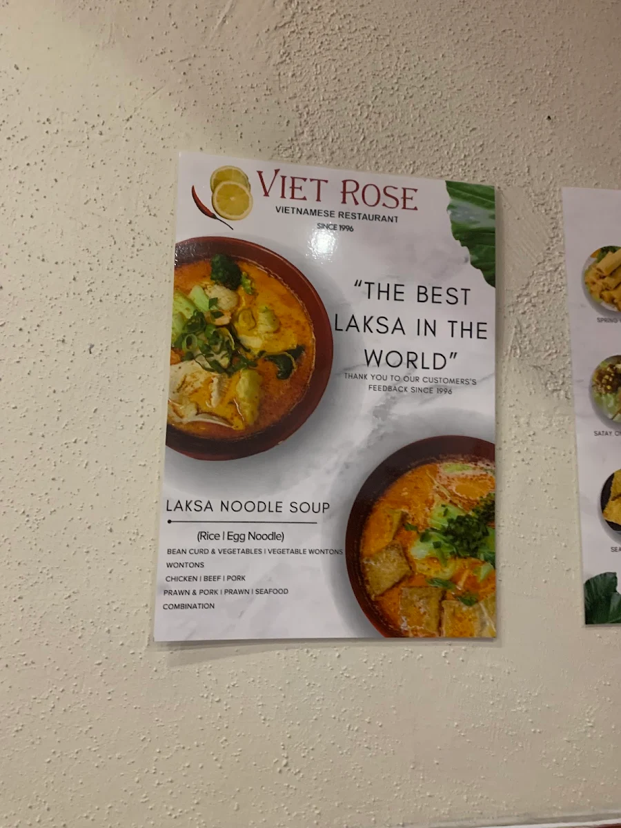 Menu, Viet Rose Restaurant