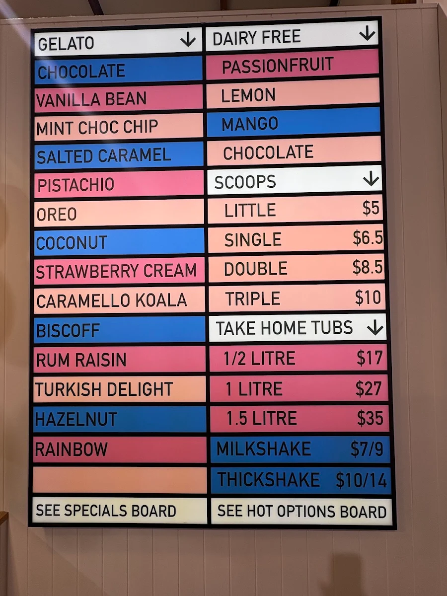 Menu, Sweet Retreat Gelato