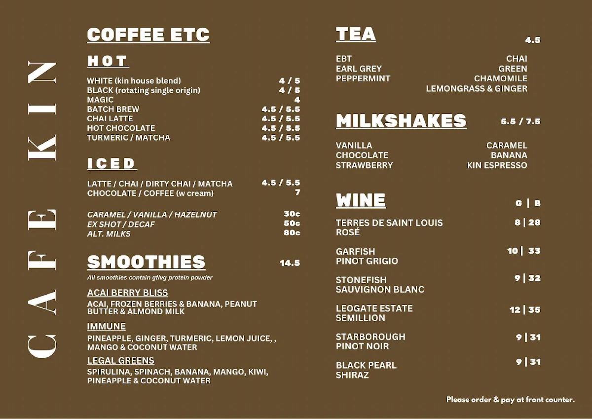Menu, CAFE KIN