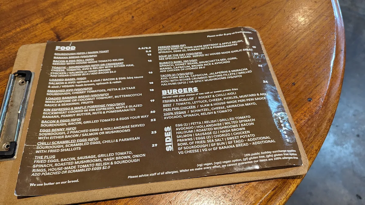 Menu, CAFE KIN