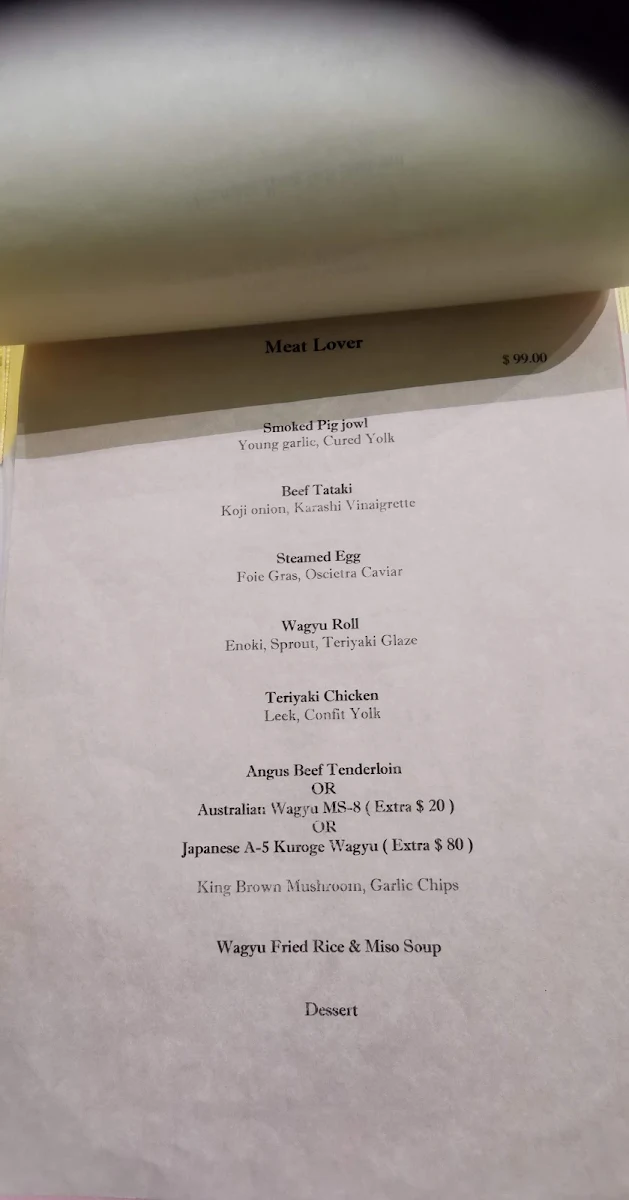 Menu, Erato Teppanyaki