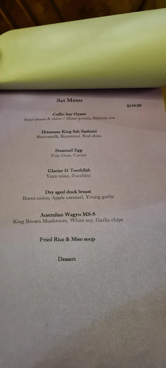 Menu, Erato Teppanyaki