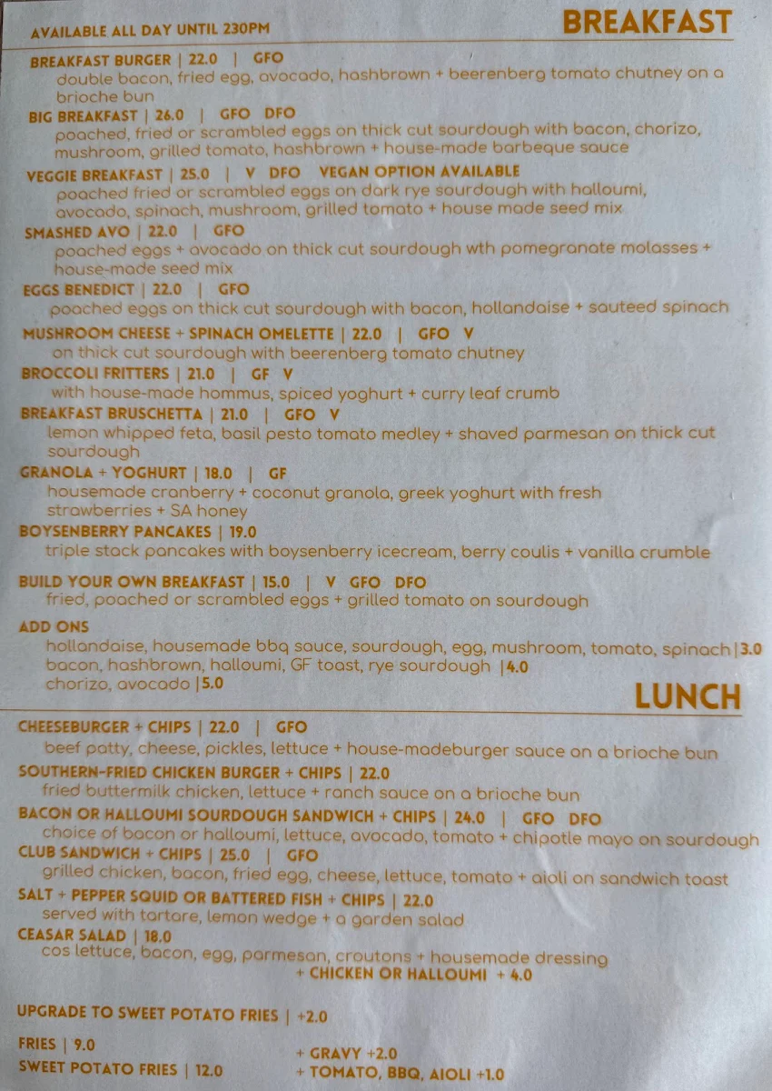 Menu, milk + honey