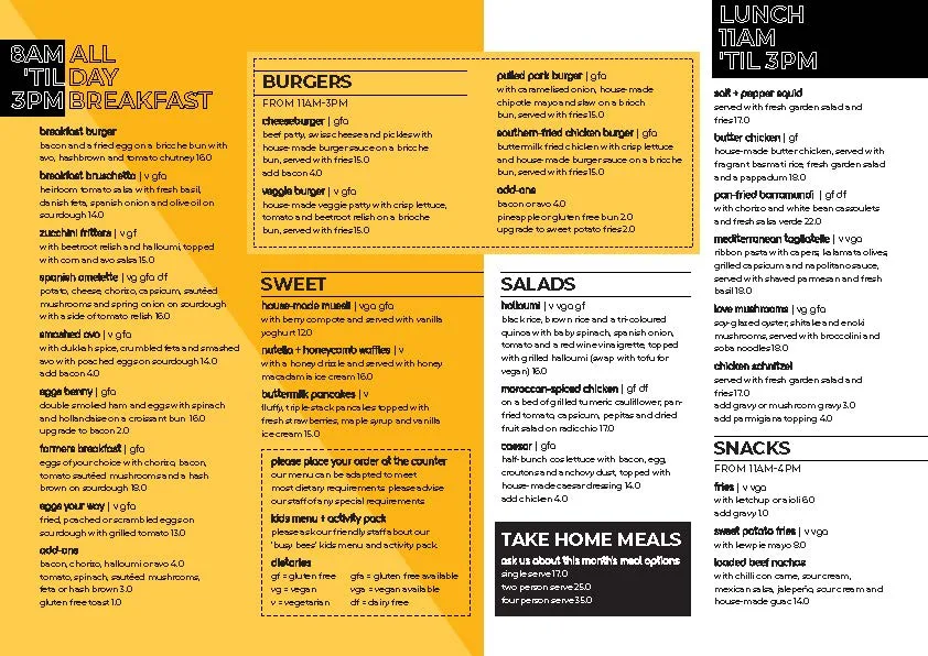 Menu, milk + honey