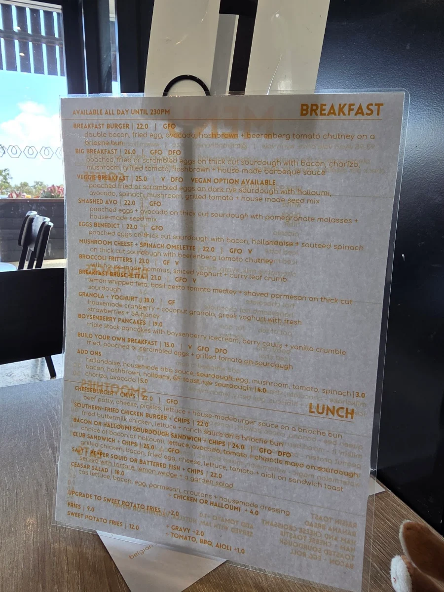 Menu, milk + honey