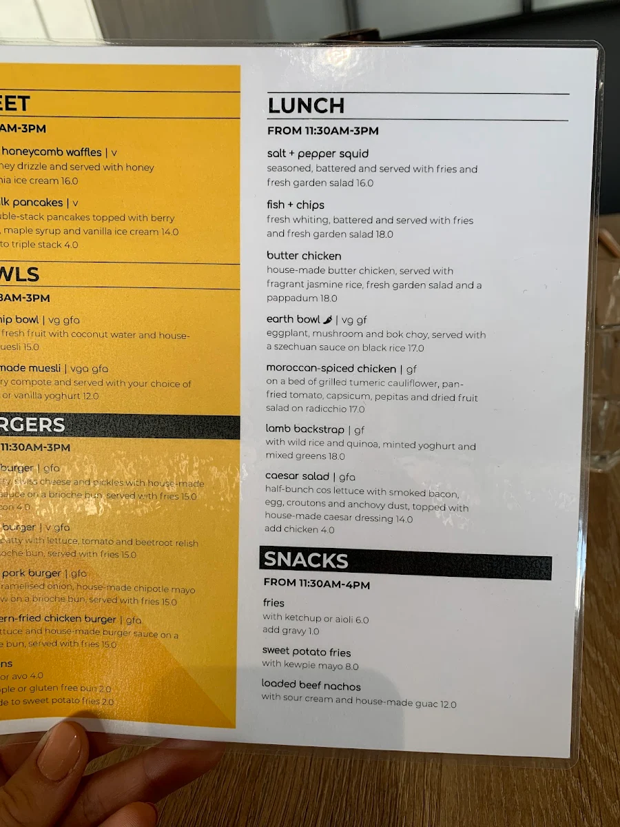 Menu, milk + honey