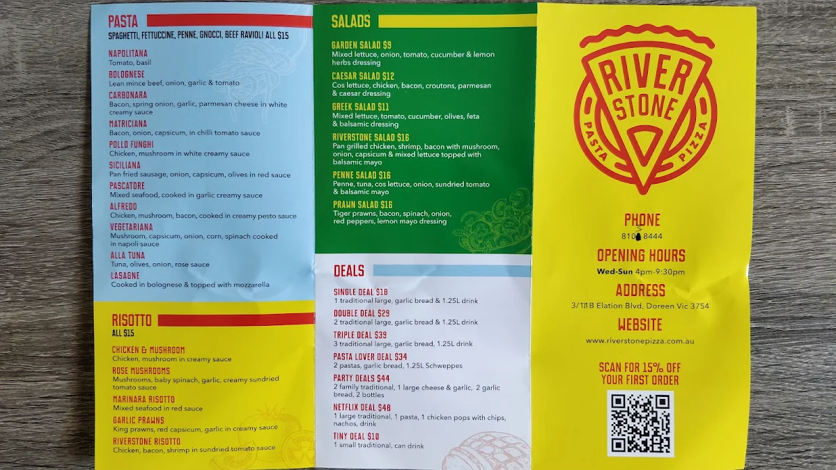 Menu, Riverstone Pizza & Pasta