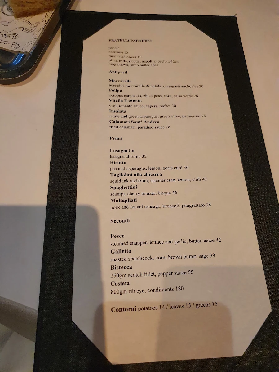 Menu, Fratelli Paradiso