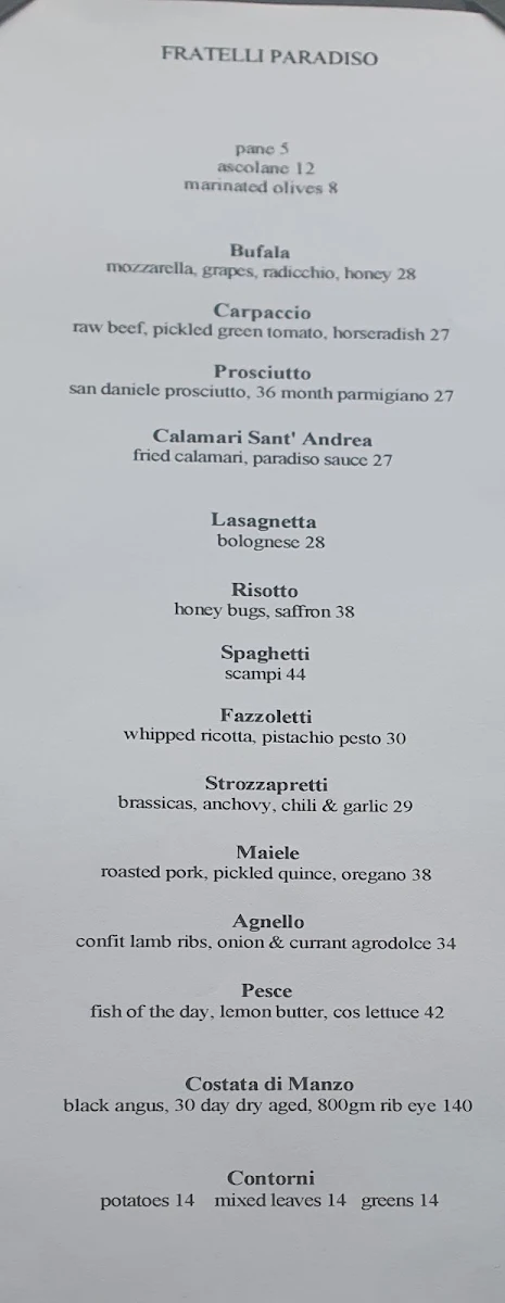 Menu, Fratelli Paradiso