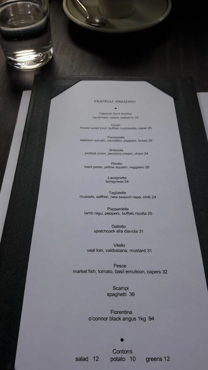 Menu, Fratelli Paradiso