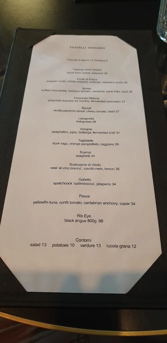 Menu, Fratelli Paradiso