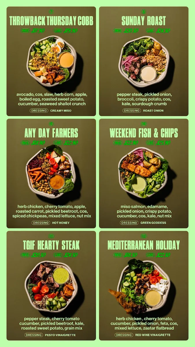 Menu, Salad Days Alexandria