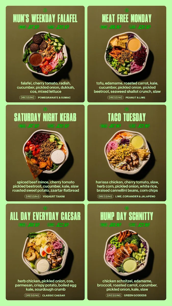 Menu, Salad Days Alexandria