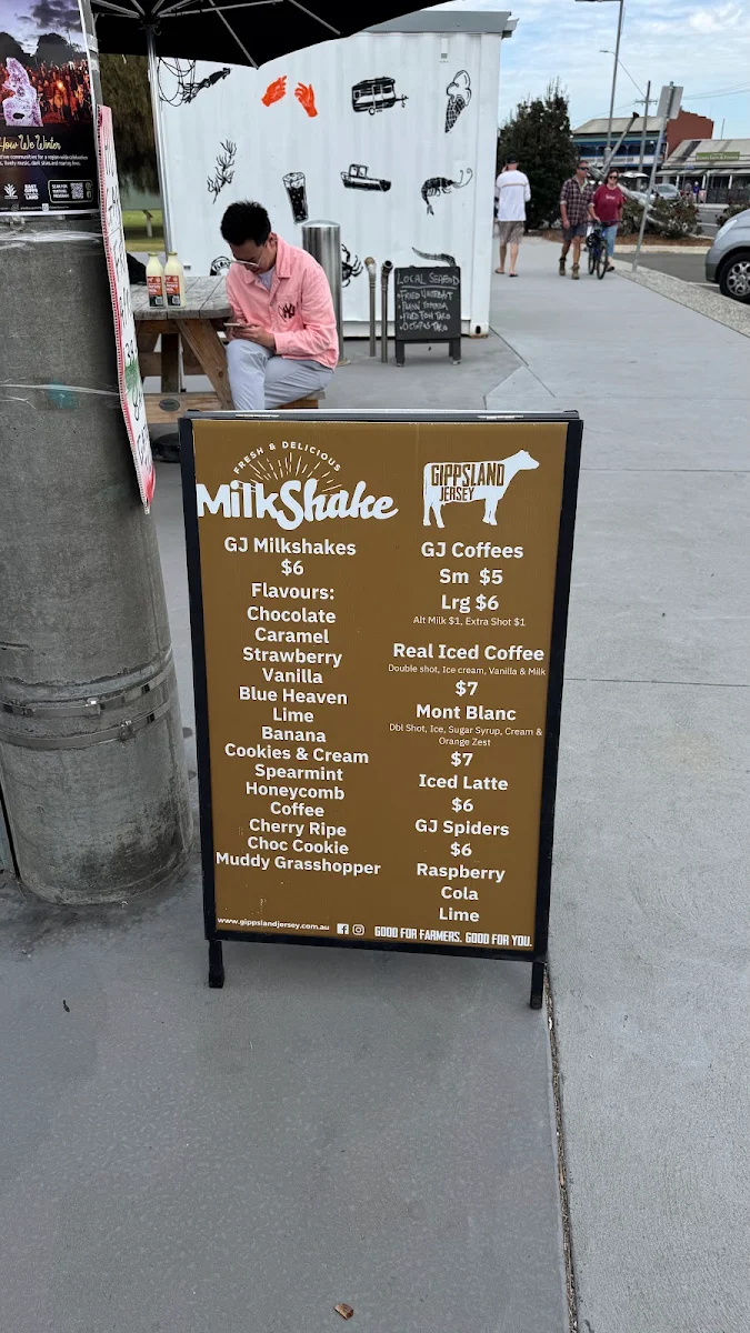 Menu, Gippsland Jersey Milkshakes Van