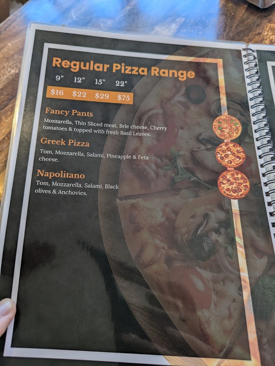Menu, Lord of Pizzas and Cafe