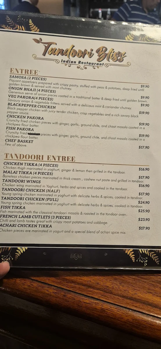 Menu, Tandoori Bliss Indian Restaurant