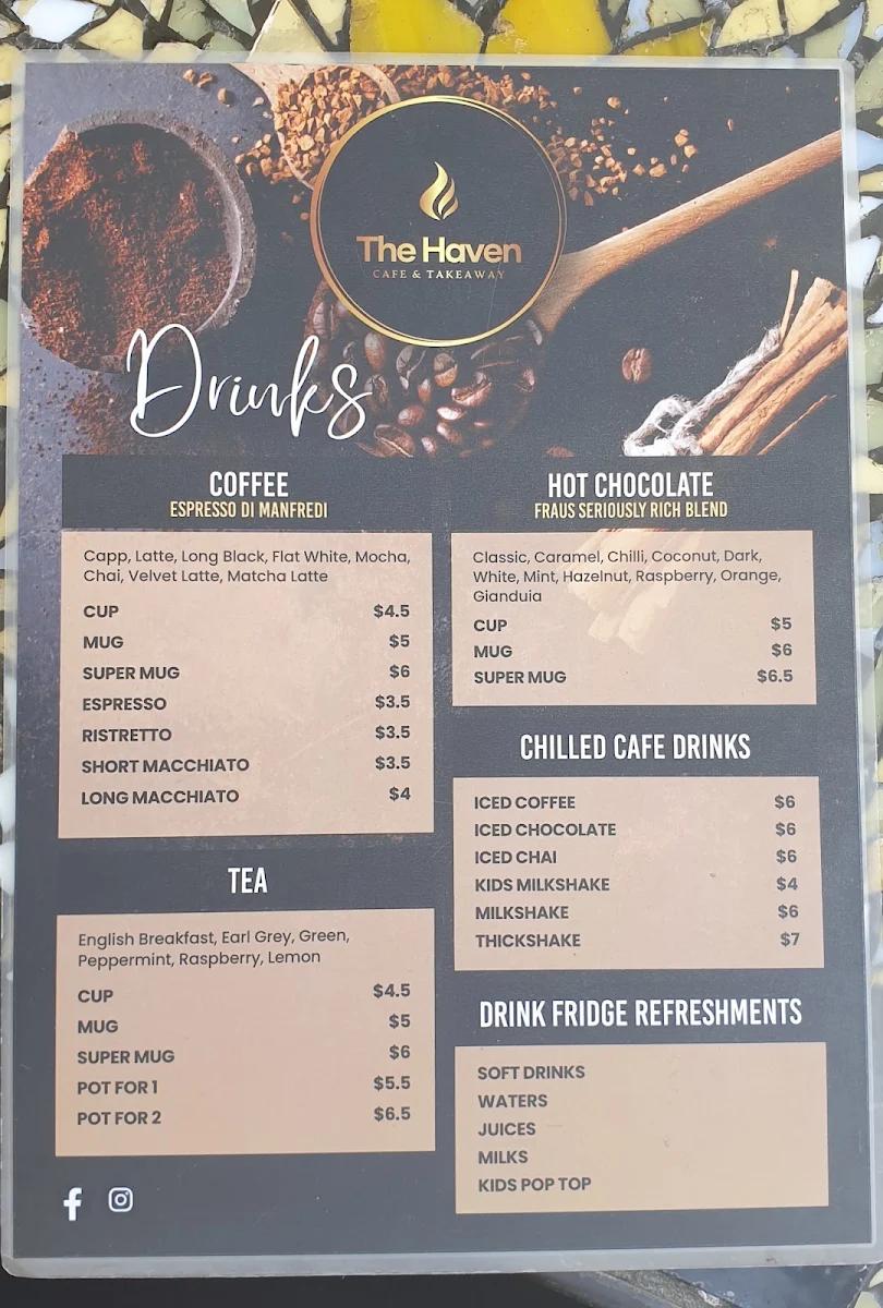 Menu, The Haven - Cafe & Takeaway