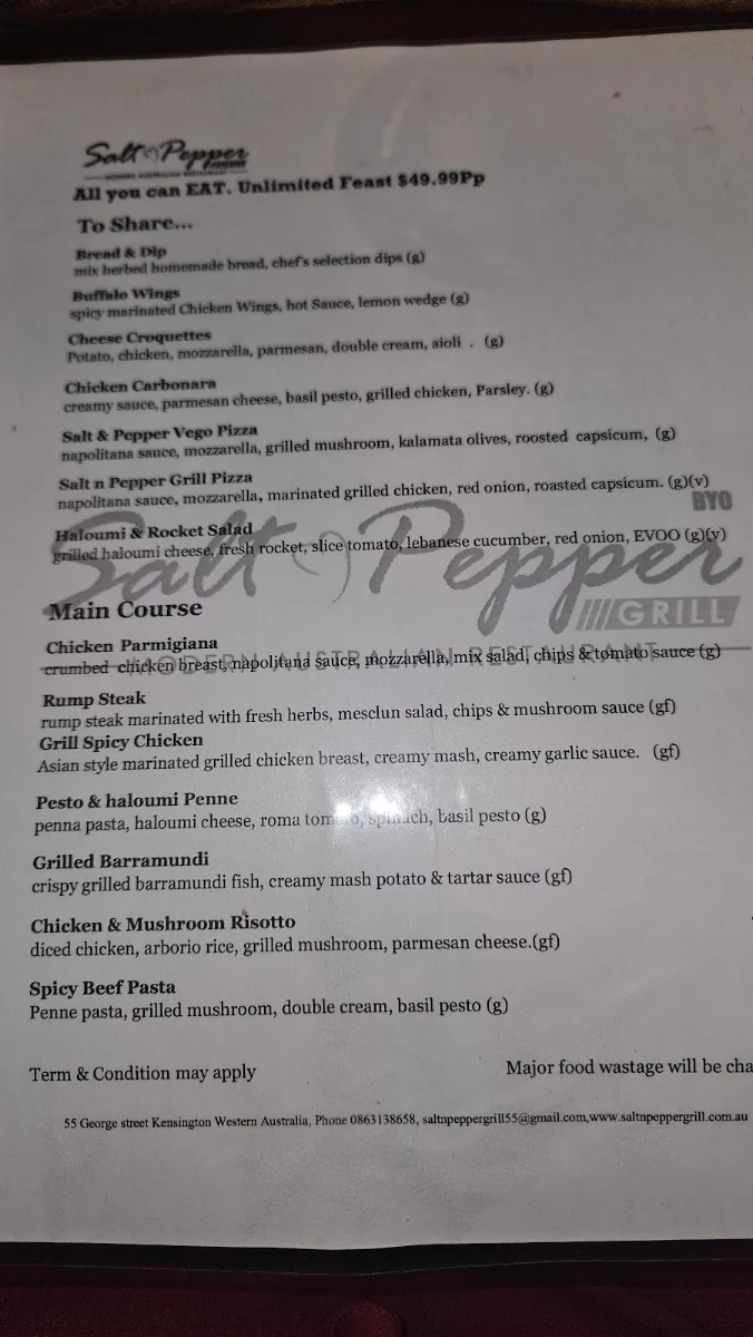 Menu, Salt & Pepper Grill
