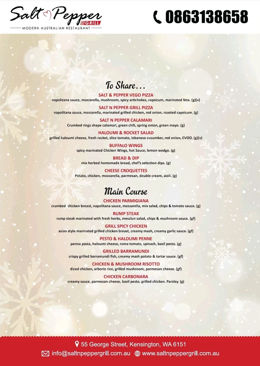 Menu, Salt & Pepper Grill