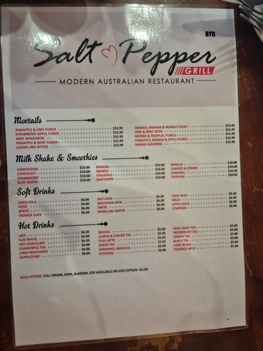 Menu, Salt & Pepper Grill