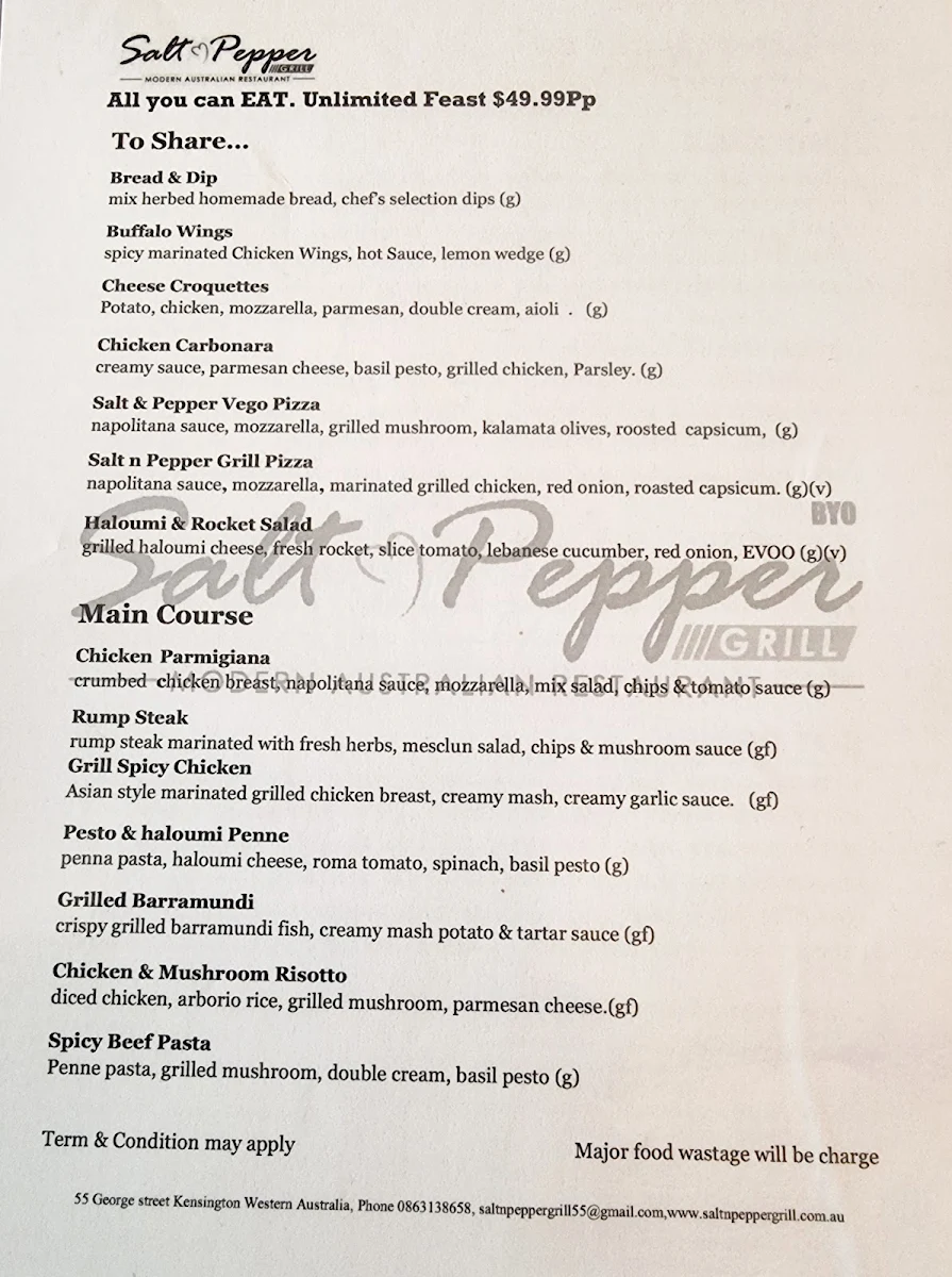 Menu, Salt & Pepper Grill