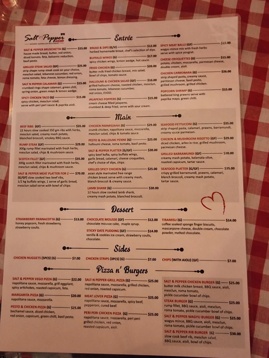Menu, Salt & Pepper Grill