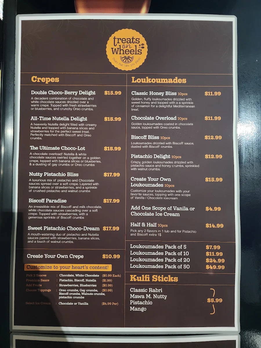 Menu, Treats on Wheels – Desserts in Ascot Vale