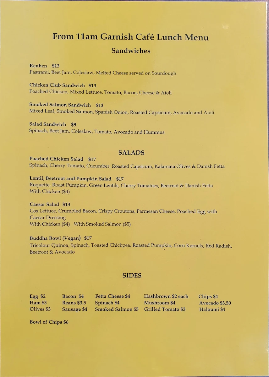 Menu, Garnish Fine Foods