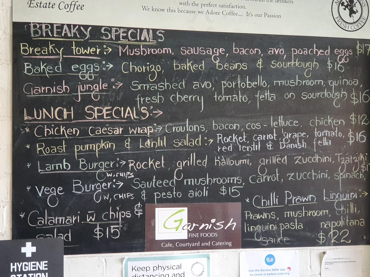 Menu, Garnish Fine Foods