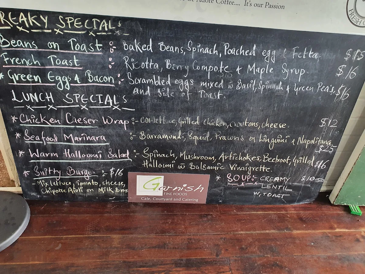 Menu, Garnish Fine Foods