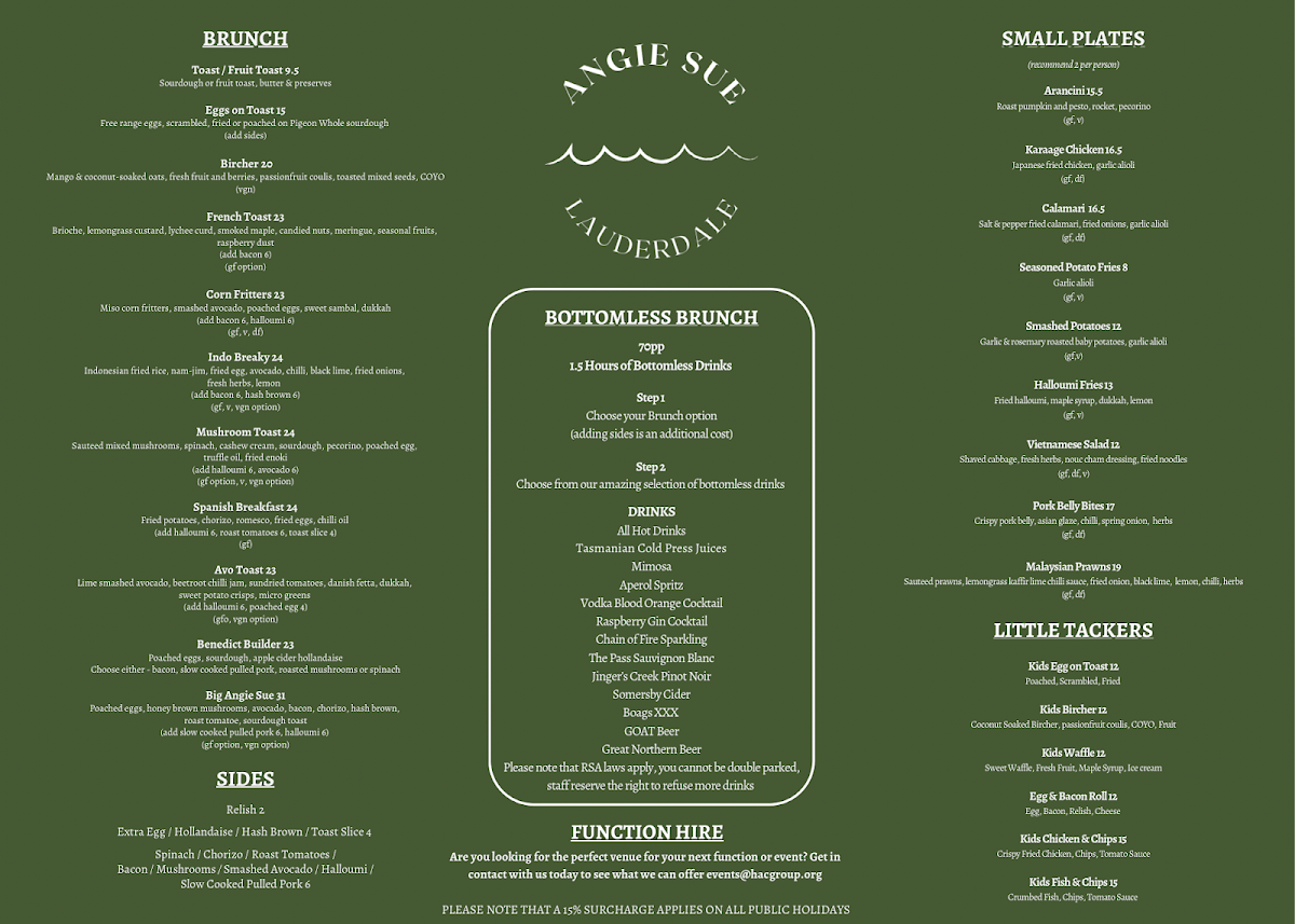 Menu, Angie Sue Lauderdale