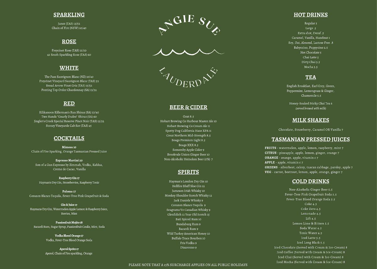 Menu, Angie Sue Lauderdale