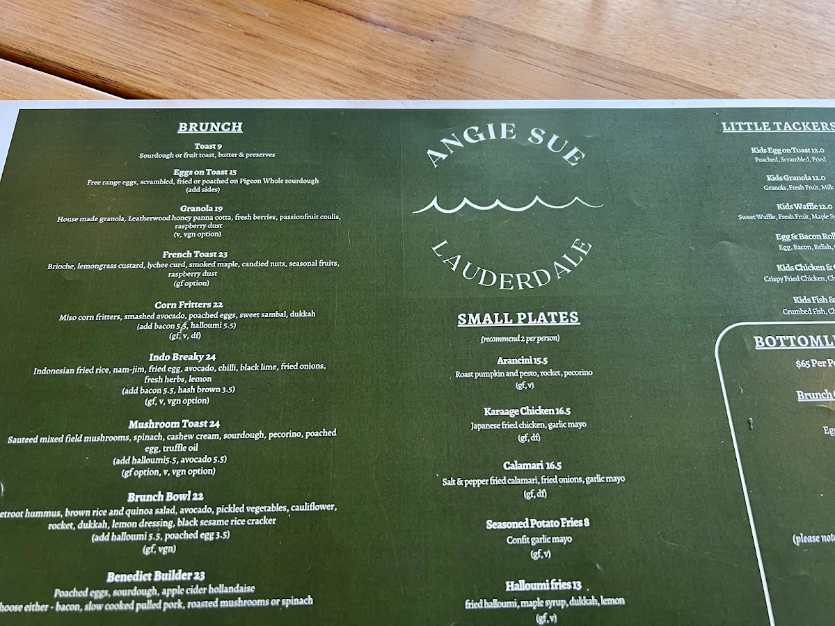 Menu, Angie Sue Lauderdale